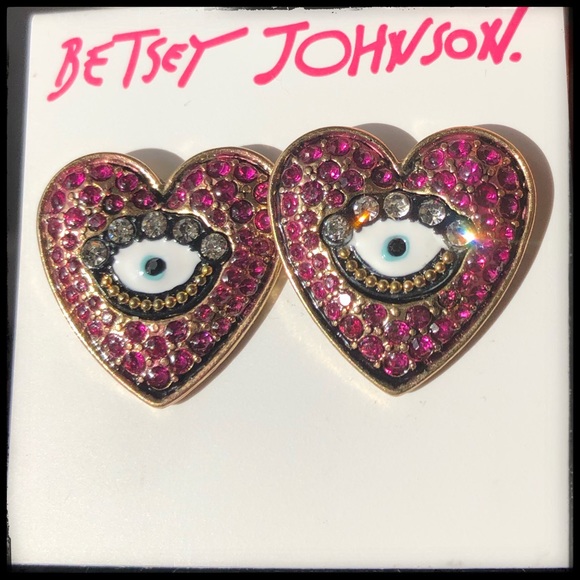 Betsey Johnson Evil Eye Heart Stud Earrings 👁💖 - Picture 1 of 8